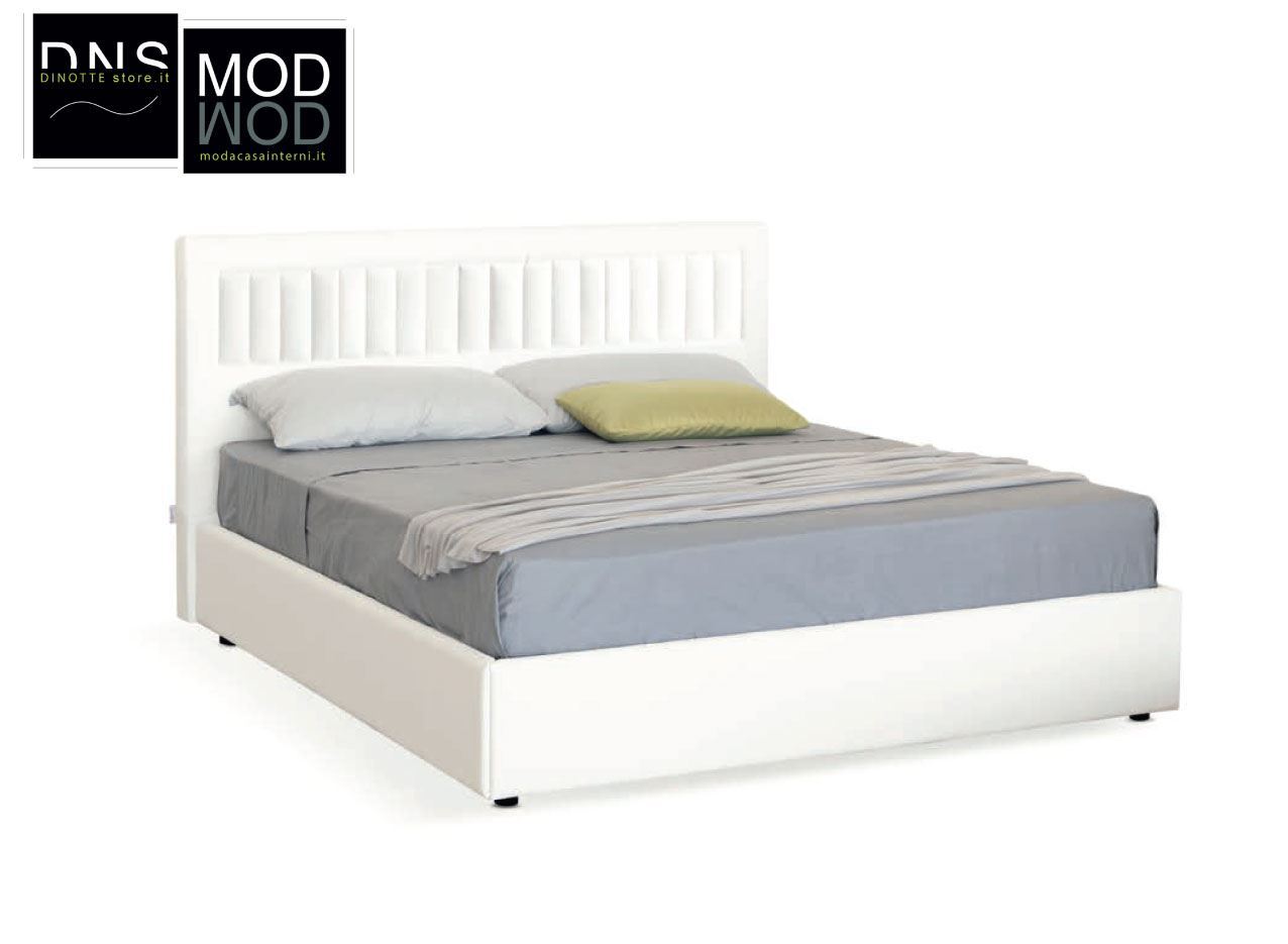 LETTO MATRIMONIALE CON CONTENITORE SIMILPELLE BIANCO MOD